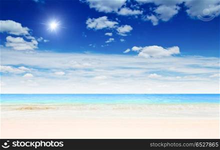 Tropical beach panorama. Tropical beach panorama, blue lagoon outdoor scene. Tropical beach panorama