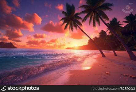 Tropical beach scene. Ocean travel. Generate Ai. Tropical beach scene. Generate Ai