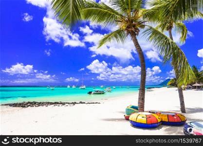 Tropical beach scenery . vacation in paradise island Mauritius. Tropical island holidays, Mauritius