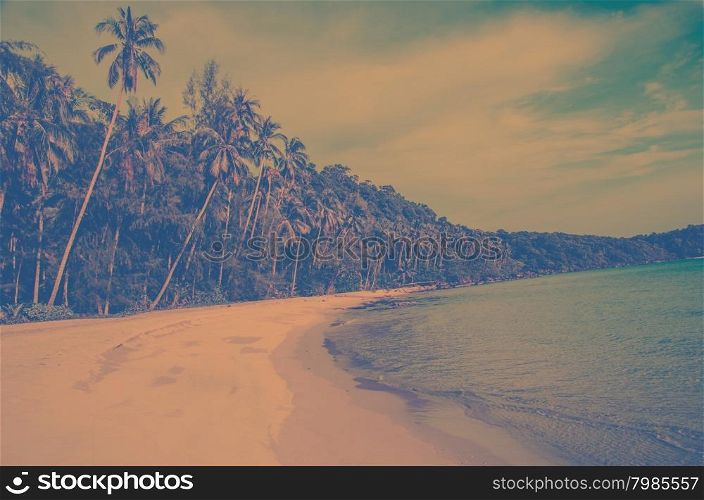 Tropical beach with sea wave on the sand and palm trees.Island Kood