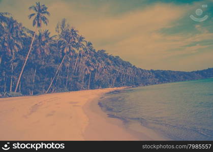 Tropical beach with sea wave on the sand and palm trees.Island Kood