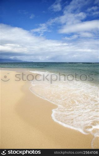 Tropical beach with wave receding from shore in Maui, Hawaii, USA.