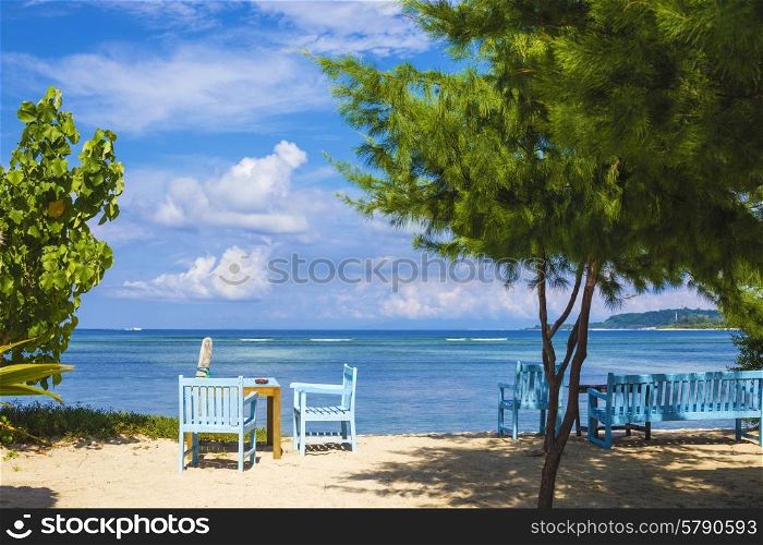 Tropical coastline of Gili island,Indonesia.White sand beach.