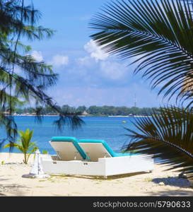 Tropical coastline of Gili island,Indonesia.White sand beach.