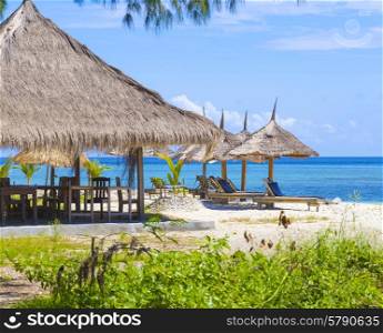 Tropical coastline of Gili island,Indonesia.White sand beach.