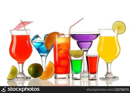 Tropical cocktails isolated on white