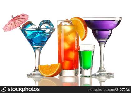 Tropical cocktails isolated on white