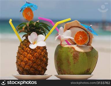 Tropical cocktails on the beach