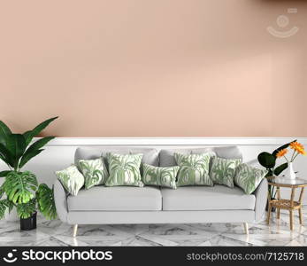 tropical design,armchair,plant,cabinet on granite floor and white background.3d rendering