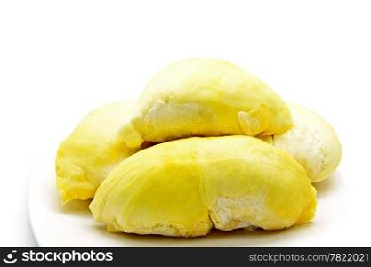 Tropical fruit, Durian on plate isolated on white background.