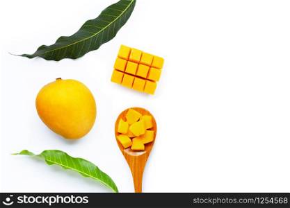 Tropical fruit, Mango on white background. Copy space