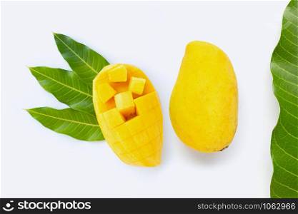 Tropical fruit, Mango on white background. Top view