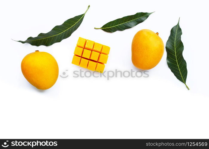 Tropical fruit, Mango on white background. Top view