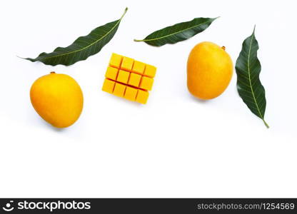 Tropical fruit, Mango on white background. Top view