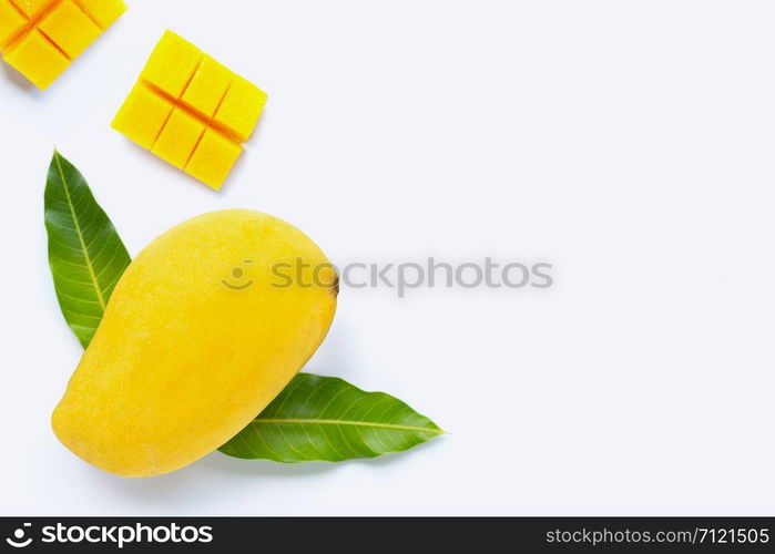 Tropical fruit, Mango on white background. Top view