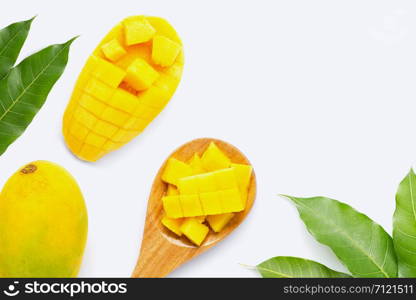 Tropical fruit, Mango on white background. Top view