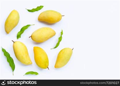 Tropical fruit, Mango on white background. Top view