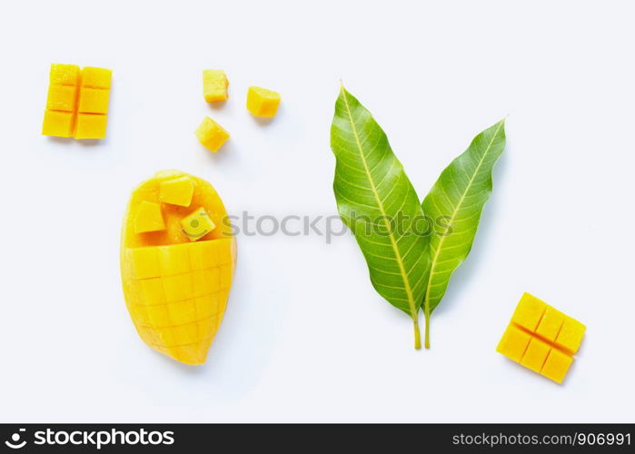 Tropical fruit, Mango on white background. Top view