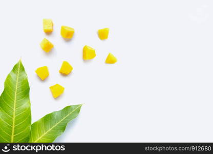 Tropical fruit, Mango on white background. Top view