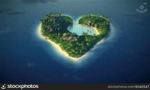 Tropical Heart Shape Island. Illustration Generative AI 
