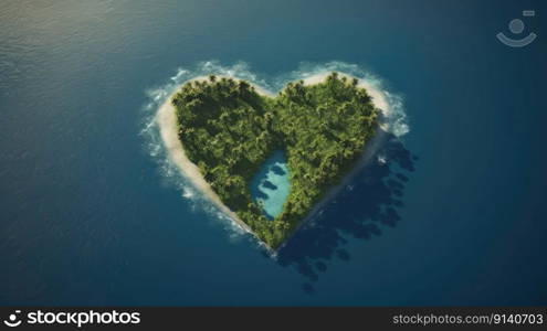 Tropical Heart Shape Island. Illustration Generative AI
