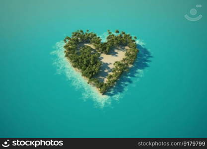 Tropical island love heart. Travel shape. Generate Ai. Tropical island love heart. Generate Ai
