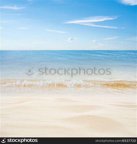 Tropical island summer beach. Tropical island summer beach. Sky and ocean. Tropical island summer beach
