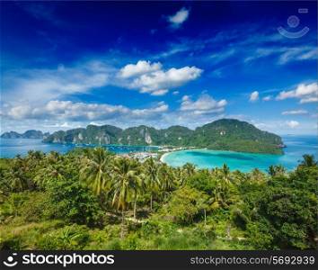 Tropical island with resorts - Phi-Phi island, Krabi Province, Thailand