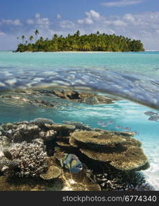 Tropical Lagoon of Aitutaki in the Cook Islands in the South Pacific.