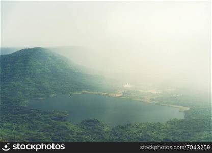 tropical lake and mountain layers, Khao Yai National Park Thailand, the nature landscape view for use about background graphic or wallpaper