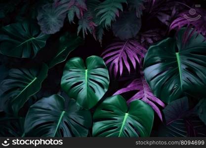 Tropical leaf plants. Dark jungle texture. Generate Ai. Tropical leaf plants. Generate Ai