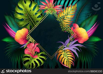 Tropical leaves and flowers for party invitations