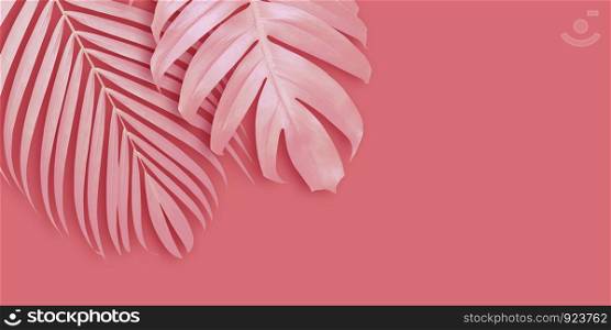 Tropical leaves banner background with copy space Minimal summer