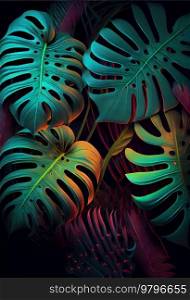 tropical leaves greenery with green leaves over dark bsckground. tropical leaves greenery