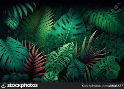 Tropical leaves on dark tropical foliage nature background dark green foliage nature