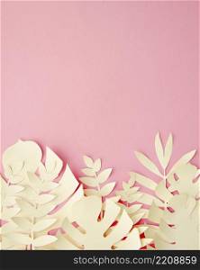 tropical leaves paper cut style pink
