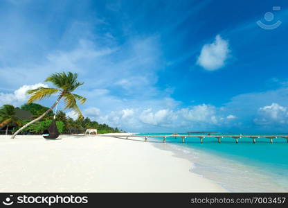 tropical Maldives island with white sandy beach and sea