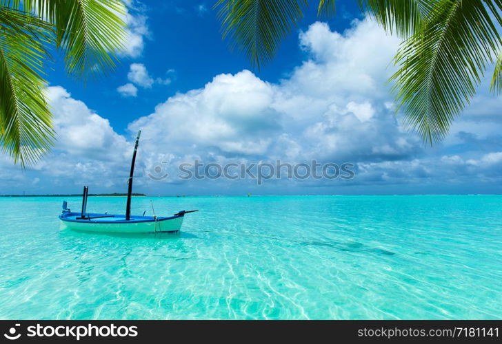 tropical Maldives island with white sandy beach and sea