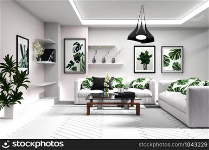 tropical modern living room interior. 3D rendering