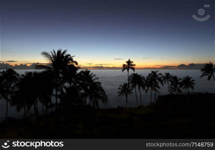 Tropical ocean with fading sunset and stars during late evening