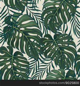 Tropical palm leaves, jungle leaves seamless vector floral pattern background