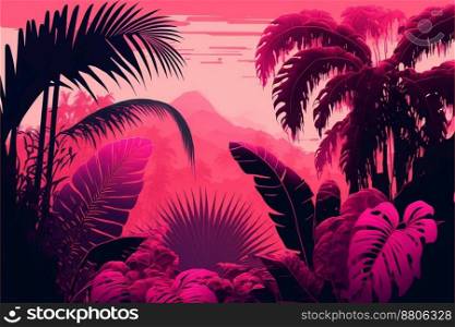 tropical pink palm leaf on pastel pink background