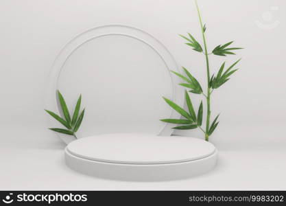 Tropical  Podium minimal geometric and bamboo japanese decoration .3D rendering