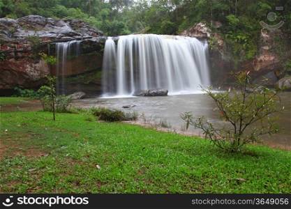 Tropical Rainforest Waterfall in Forest National park of Thailand