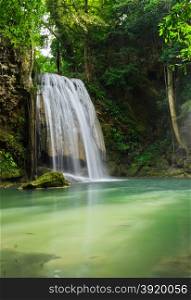 Tropical rainforest waterfall in Kanchaburi, Thailand