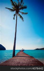 Tropical Resort. boardwalk on beach