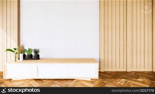 tropical room interior with cabinet and plants decoration,3d rendering