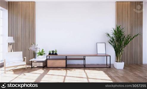 tropical room interior with cabinet and plants decoration,3d rendering