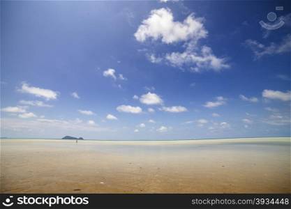 Tropical sand beach. Tropical Beach and cloudy deep blue sky
