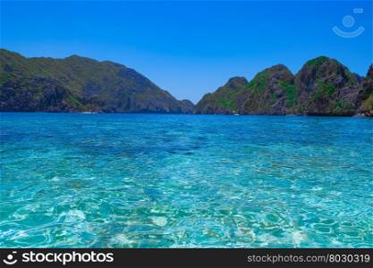 Tropical sea bay and mountain islands, El Nido, Palawan, Philippines